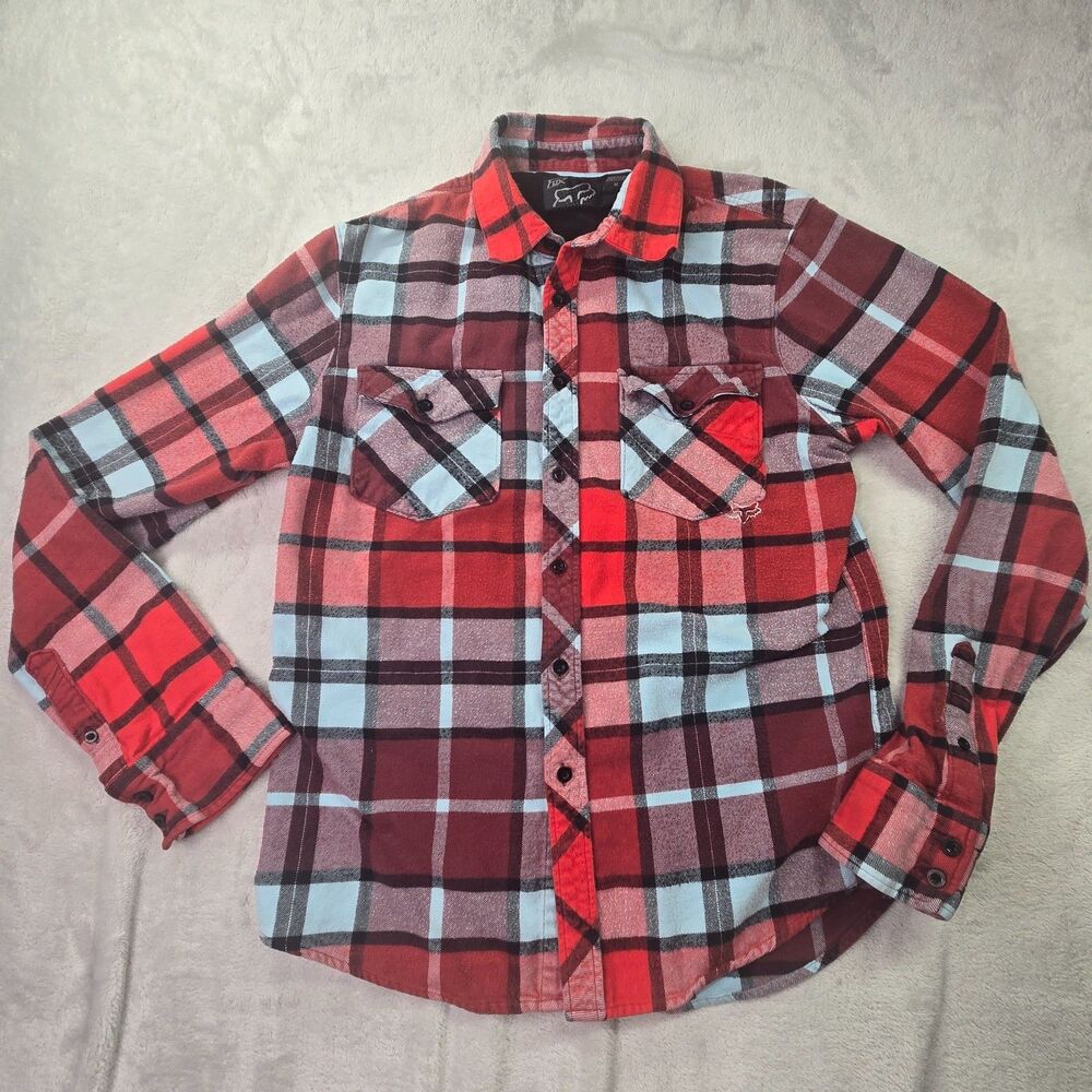Fox Racing Shirt Women's Medium Red Flannel Long Sleeve Button Up Plaid Moto
